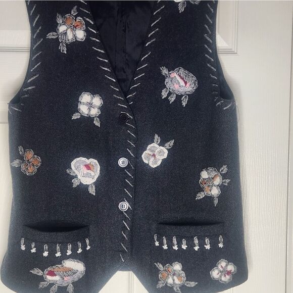 Vtg Together L Charcoal Gray Embroidered WOOL Blend Lined Pockets Women's Vest - Picture 4 of 8